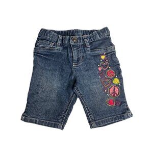 VTG Arizona Jean Co Girls Denim Jean Shorts 3T Embroidered Hearts Peace Casual